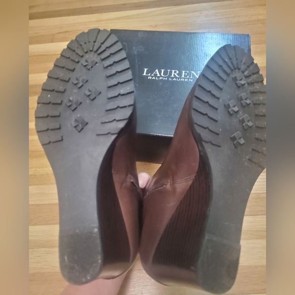 Ralph Lauren Shaley wedge booties caramel / tan leather - Picture 7 of 8